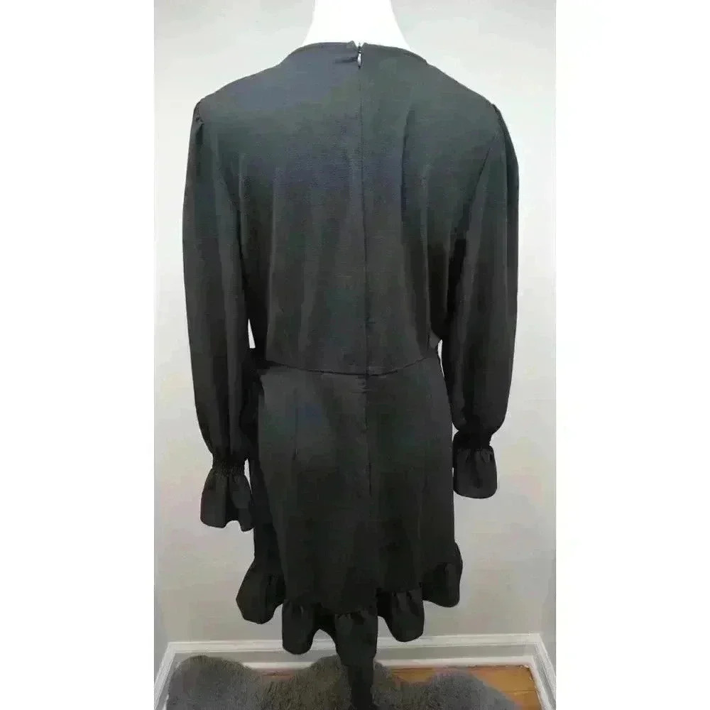 WEEPINLEE Long Sleeve Round Neck Ruffles Wrap Dresses, Size M - Picture 8 of 16